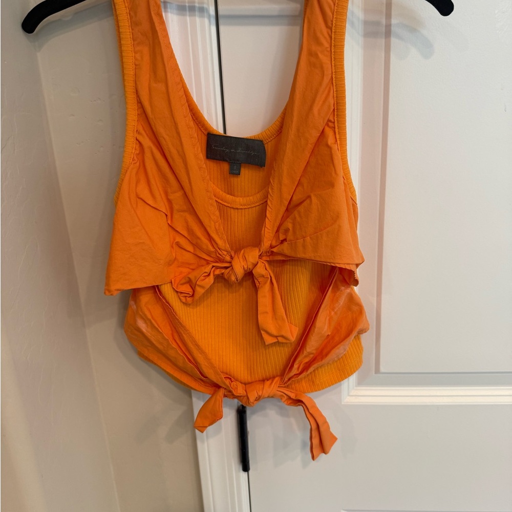 Sunday in Brooklyn Vibrant Orange Tie-Front Tank Top